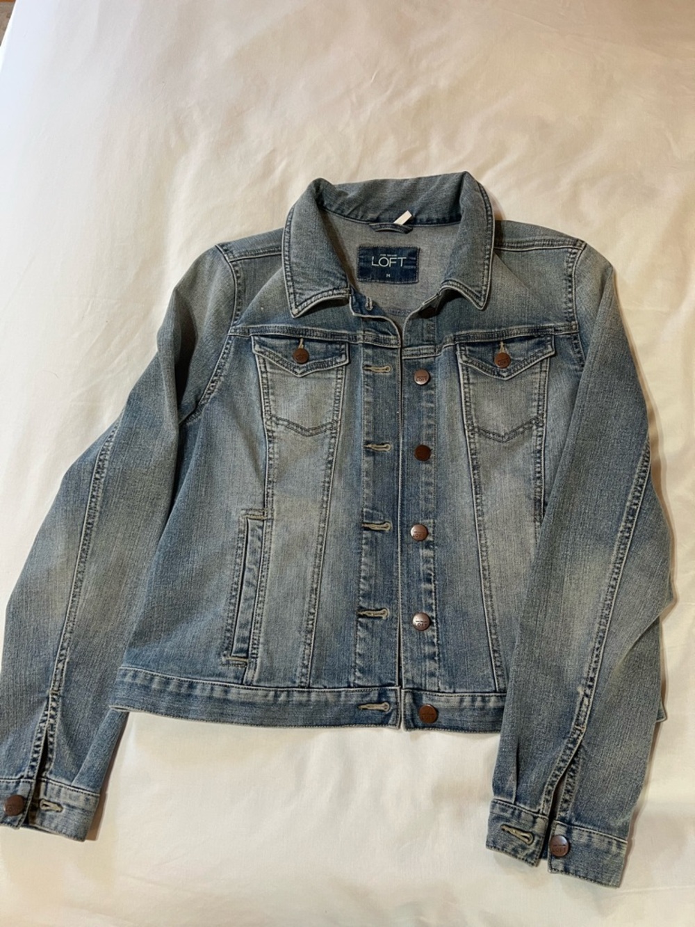LOFT Light Blue Stretch Washed Denim Jacket, size Medium